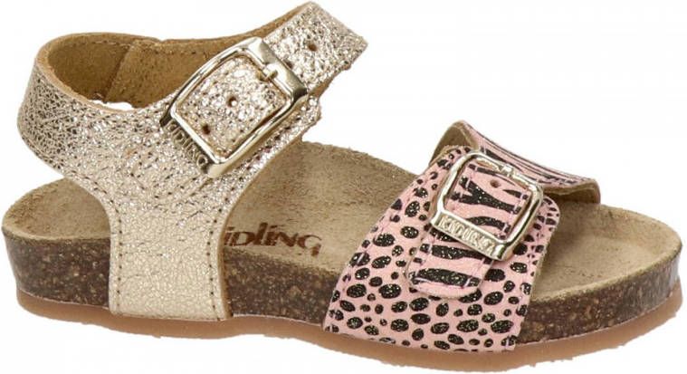 Kipling Rikulu 1 leren sandalen met zebraprint roze goud