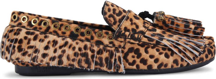 Kurt Geiger Tassel fringe mocassins met ponyhair en panterprint cognac bruin - Foto 4