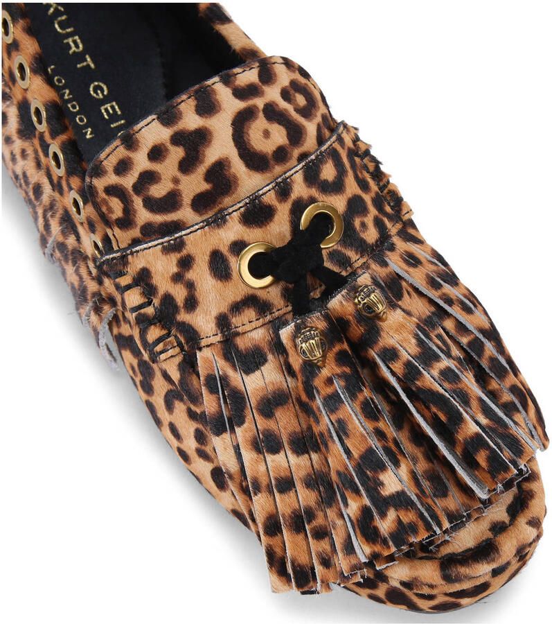 Kurt Geiger Tassel fringe mocassins met ponyhair en panterprint cognac bruin - Foto 2