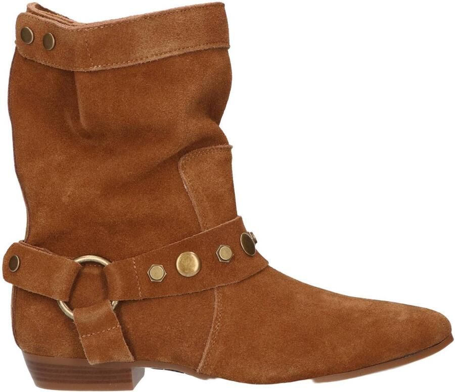 La Strada leren suède cowboy boots met studs cognac