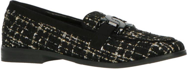 La Strada loafers met gesp en allover print zwart wit