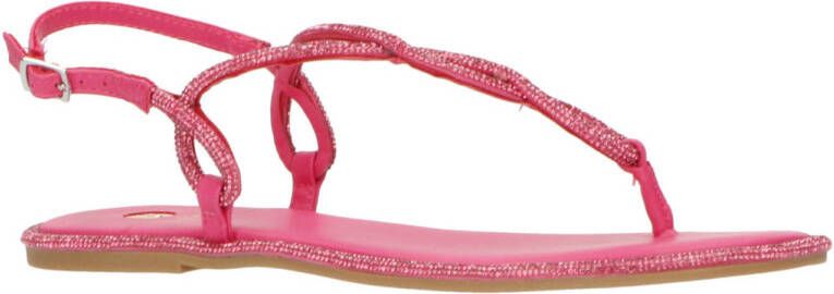 La Strada sandalen met strass steentjes fuchsia