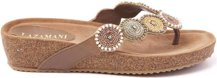 Lazamani 75.453 leren teenslippers beige