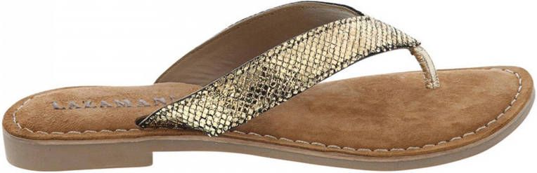 Lazamani 75.481 leren teenslippers met slangenprint goud - Schoenen.nl
