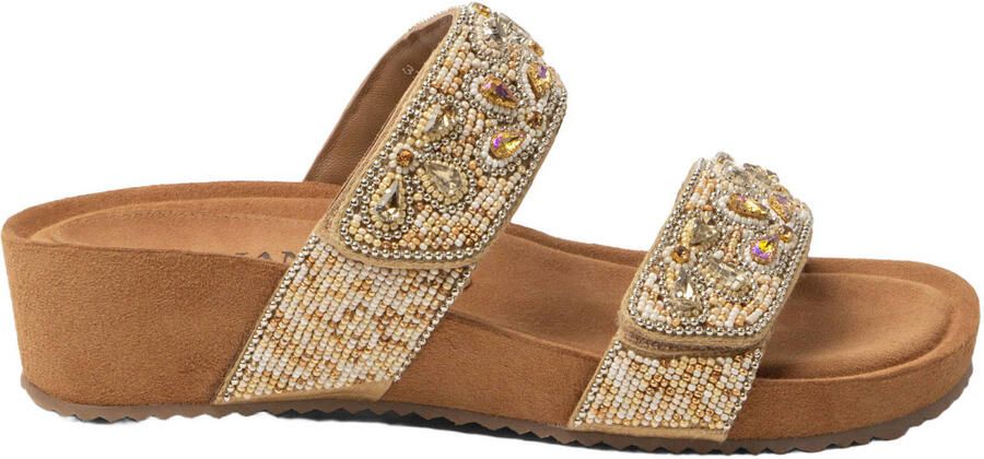 Lazamani Bo suède slippers met kraaltjes beige