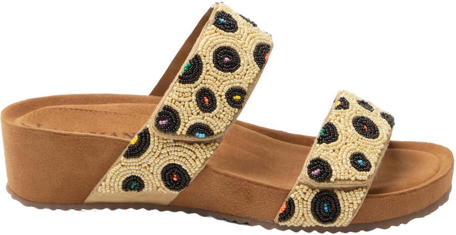 Lazamani Ellie leren slippers met sleehak en kraaltjes beige