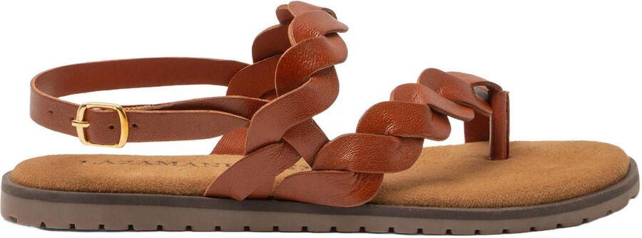 Lazamani Jona leren sandalen met gevlochten cognac