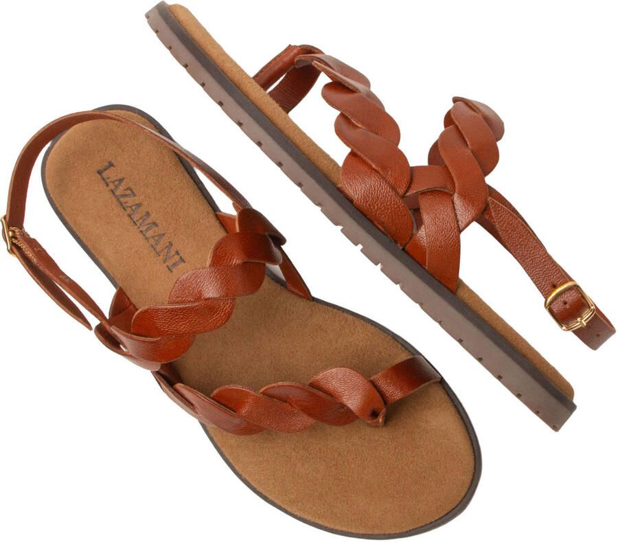 Lazamani Jona leren sandalen met gevlochten cognac - Foto 2