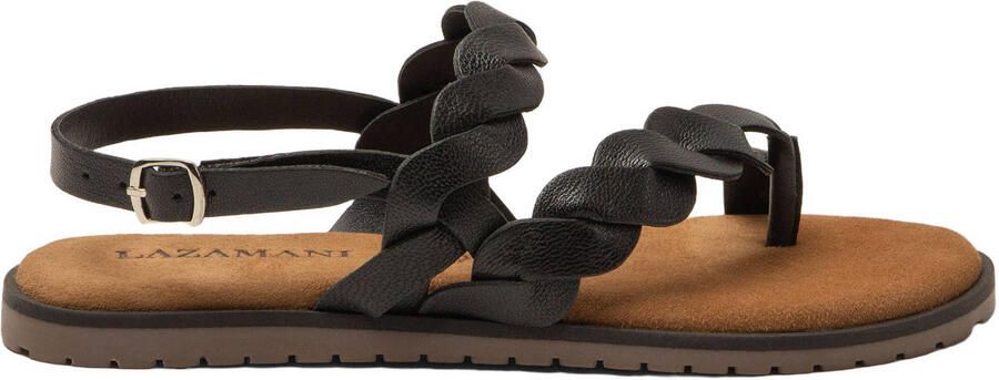 Lazamani Jona leren sandalen met gevlochten zwart