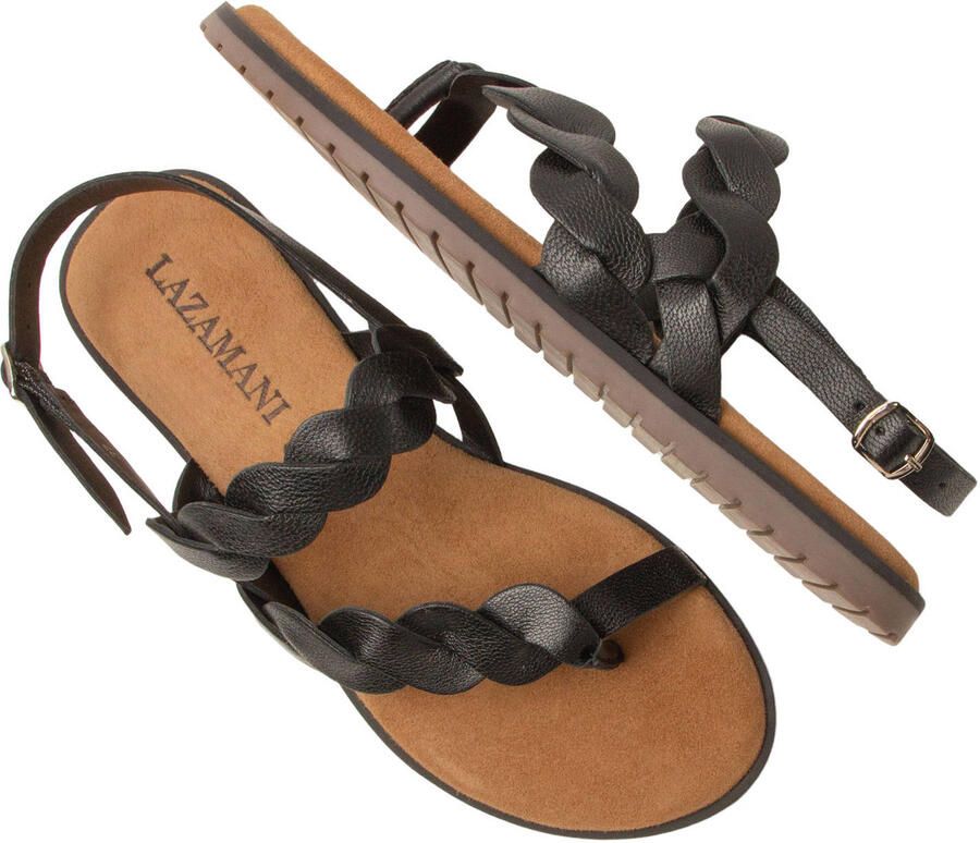 Lazamani Jona leren sandalen met gevlochten zwart - Foto 2