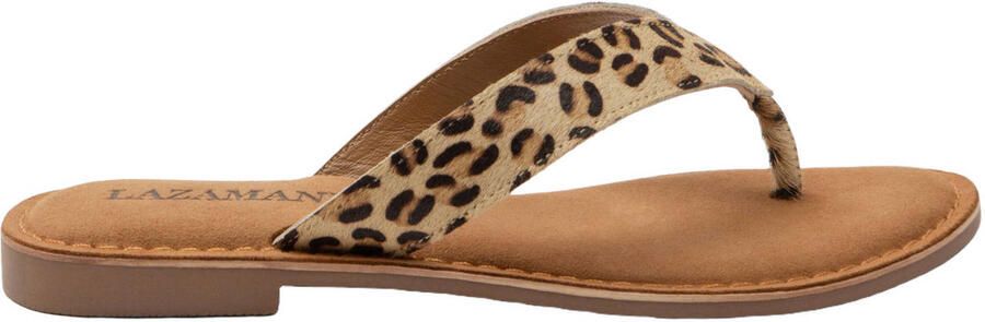 Lazamani Jule teenslippers met panterprint beige zwart