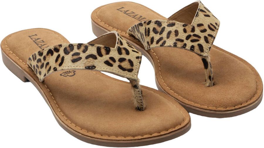 Lazamani Jule teenslippers met panterprint beige zwart - Foto 3