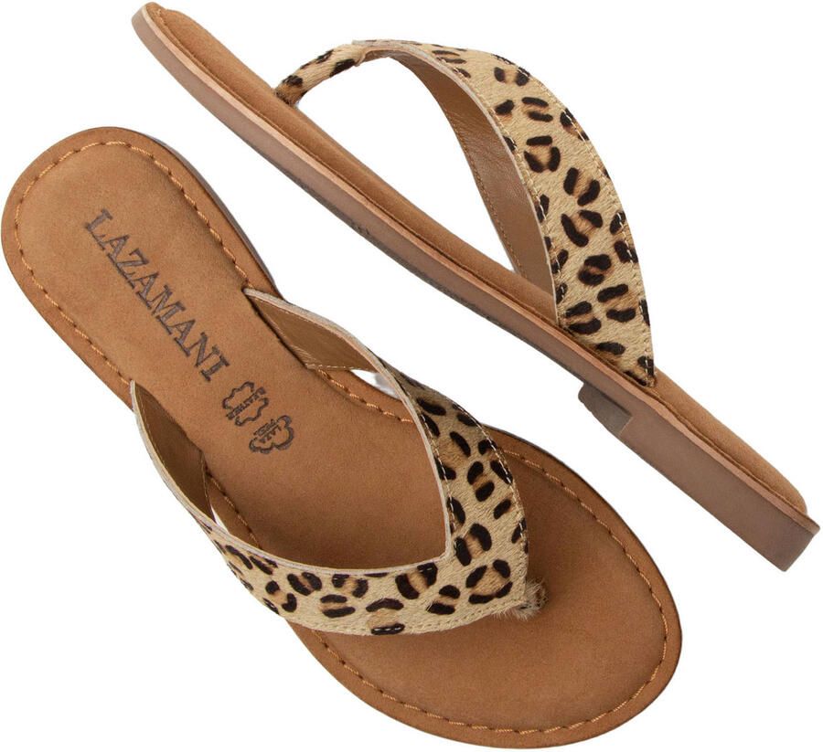 Lazamani Jule teenslippers met panterprint beige zwart - Foto 2