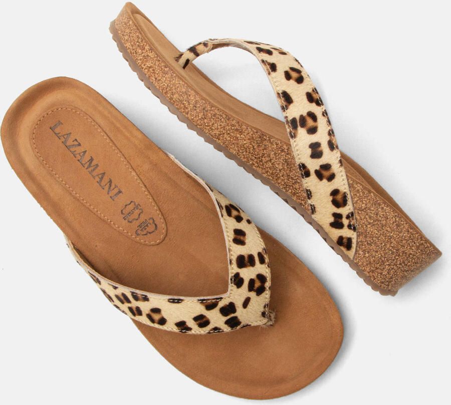 Lazamani Leia teenslippers met sleehak en panterprint beige zwart - Foto 2