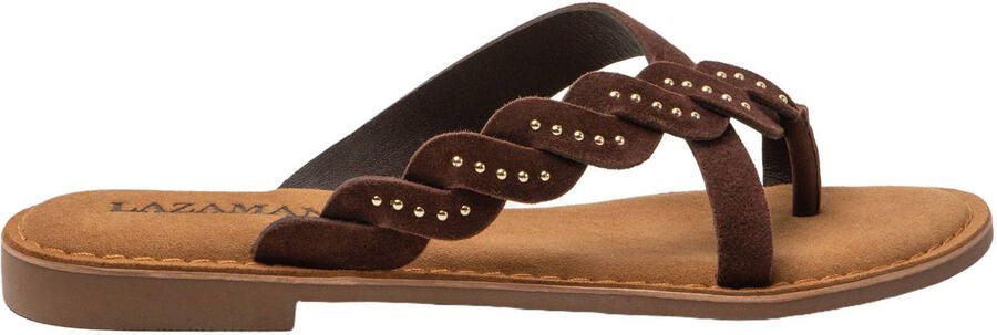 Lazamani Lena suède slippers met studs bruin