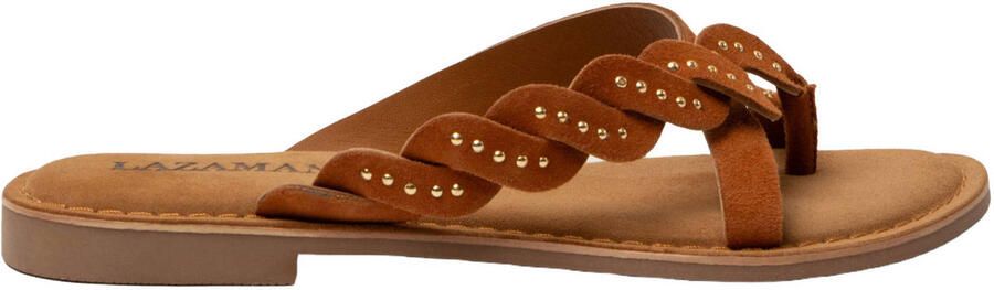 Lazamani Lena suède slippers met studs cognac
