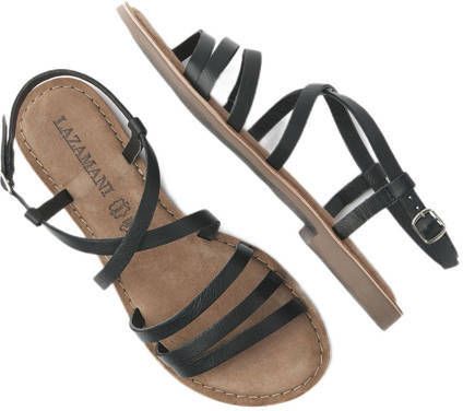 Lazamani Leren slingback sandaal Zwart Leer Platte sandalen Dames