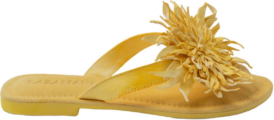 Lazamani leren teenslippers met 3d applicatie geel