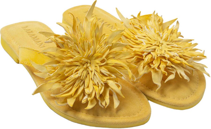 Lazamani leren teenslippers met 3d applicatie geel - Foto 3