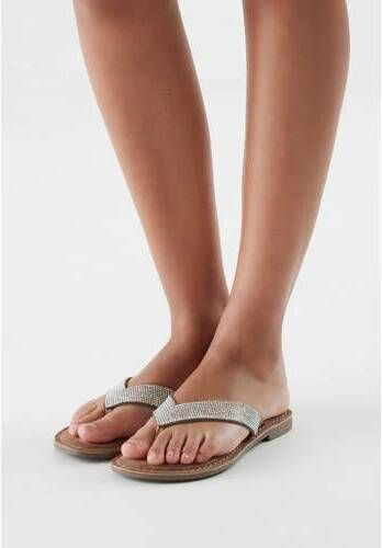 Lazamani leren teenslippers met strass beige - Foto 2