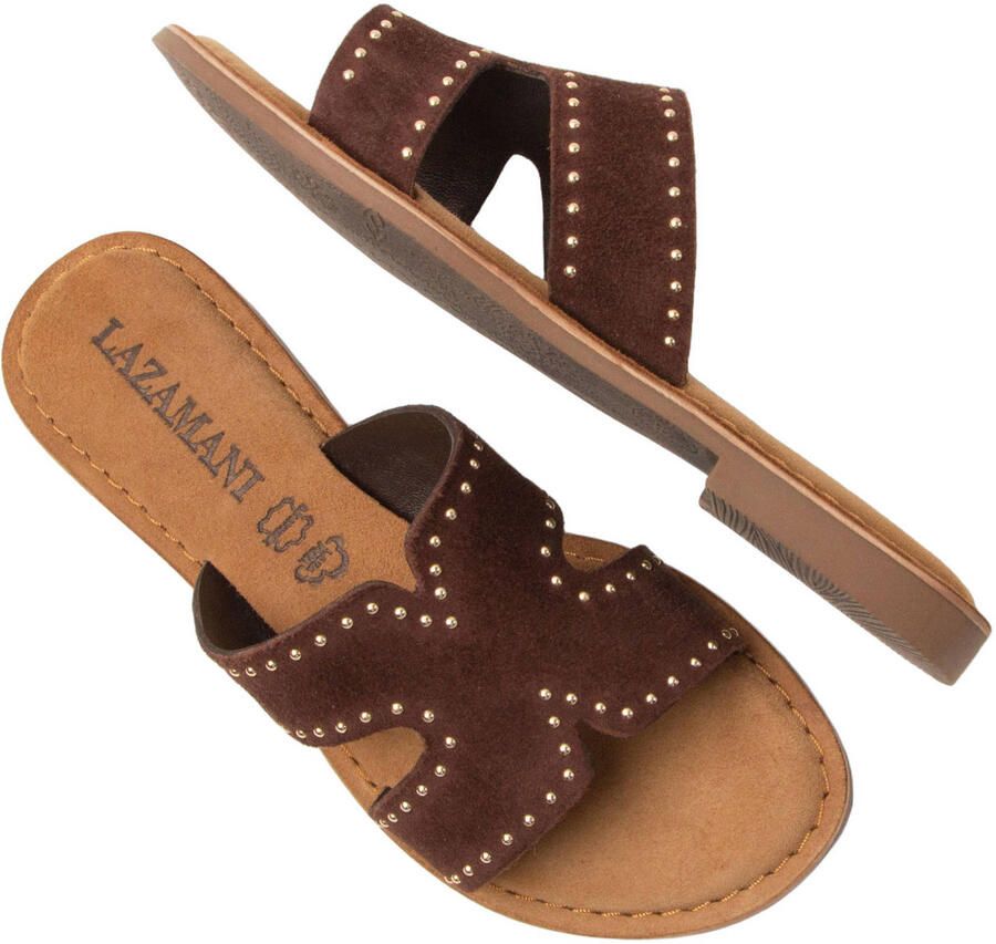 Lazamani Lina Small Studs Slippers Dames Bruin - Foto 2