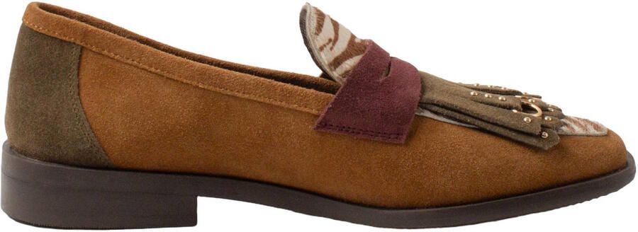 Laza i Lola leren loafers met franjes cognac - Foto 1