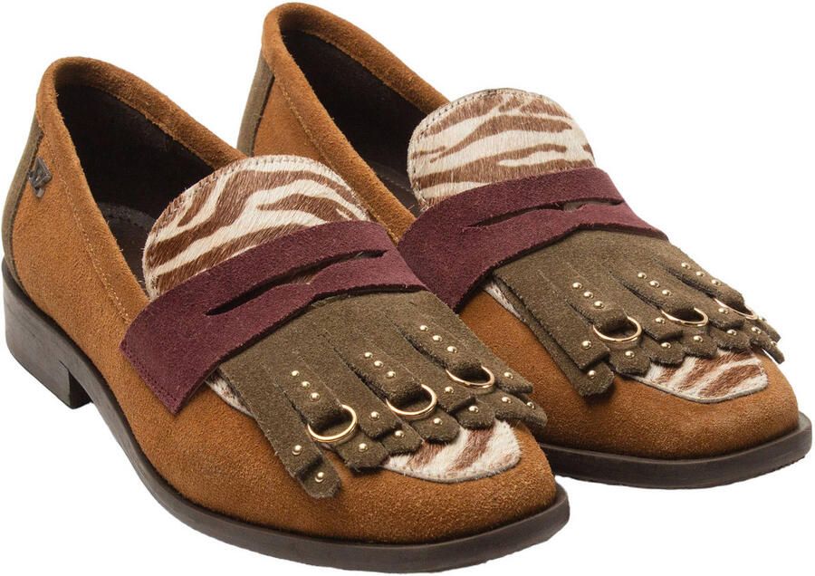 Laza i Lola leren loafers met franjes cognac - Foto 2