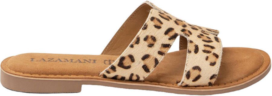 Lazamani Lumi slippers met panterprint beige