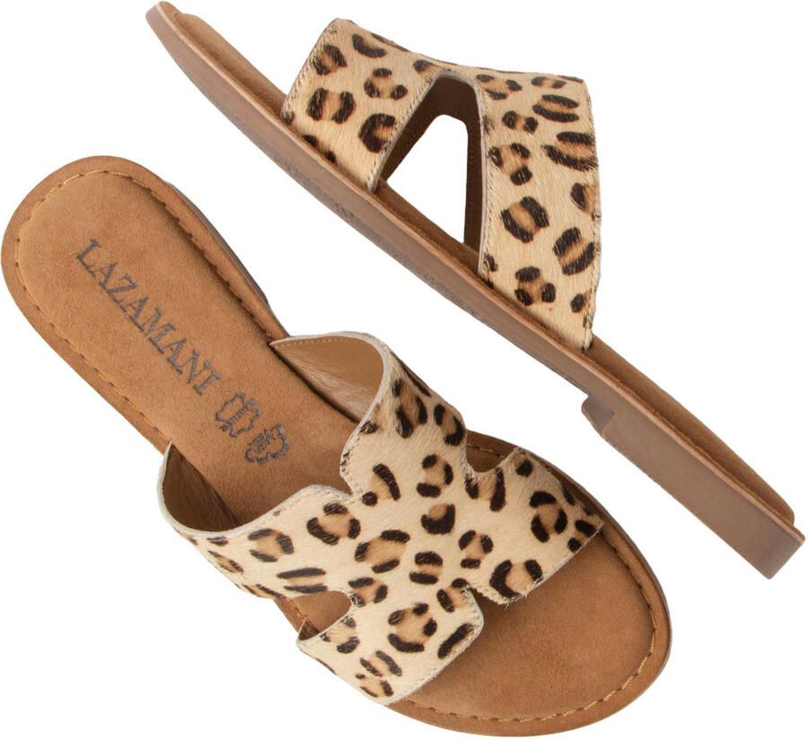 Lazamani Lumi slippers met panterprint beige - Foto 2