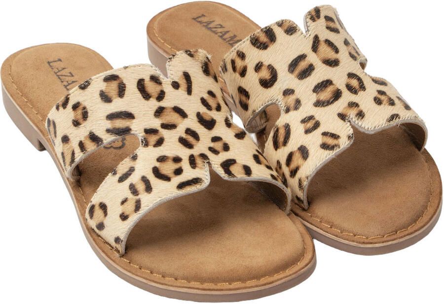 Lazamani Lumi slippers met panterprint beige - Foto 3