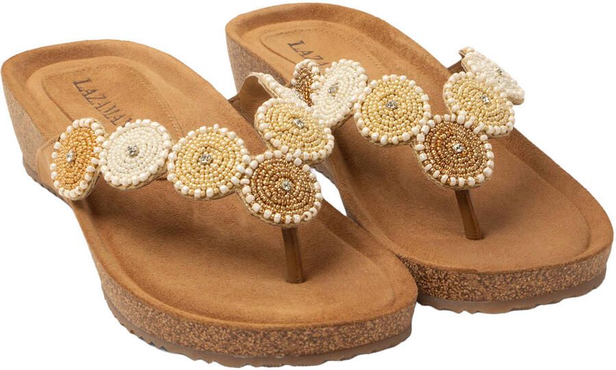 Lazamani Mare suède slippers met sleehak beige - Foto 3