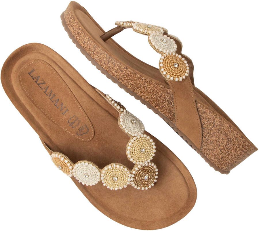 Lazamani Mare suède slippers met sleehak beige - Foto 2