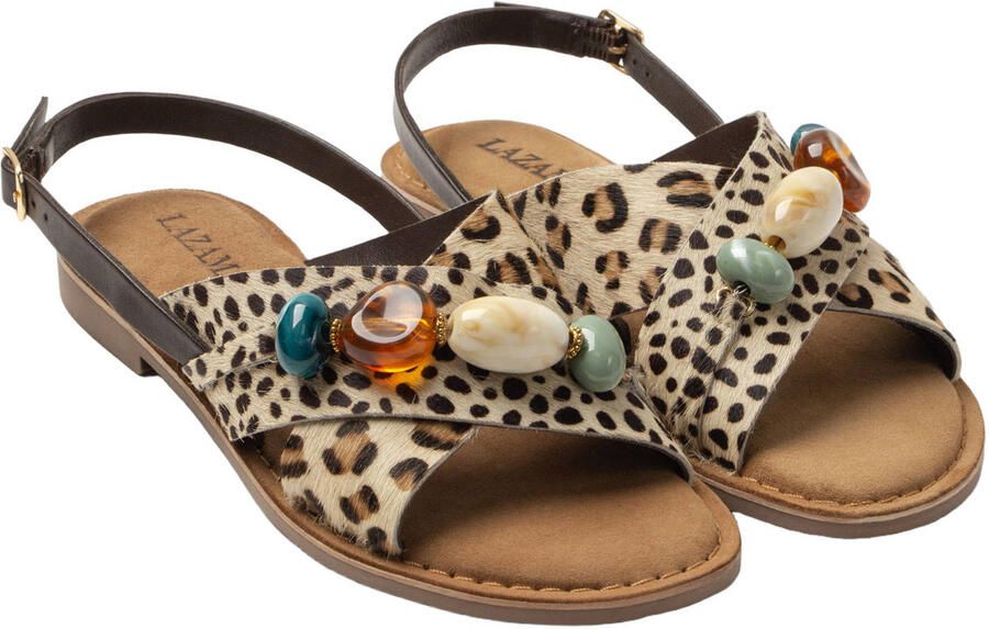 Lazamani Marika sandalen met panterprint beige bruin - Foto 3