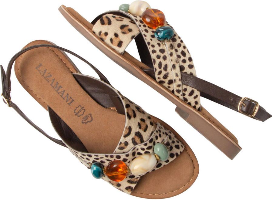 Lazamani Marika sandalen met panterprint beige bruin - Foto 2