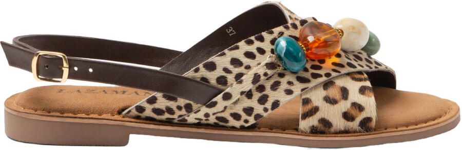 Lazamani Marika sandalen met panterprint beige bruin