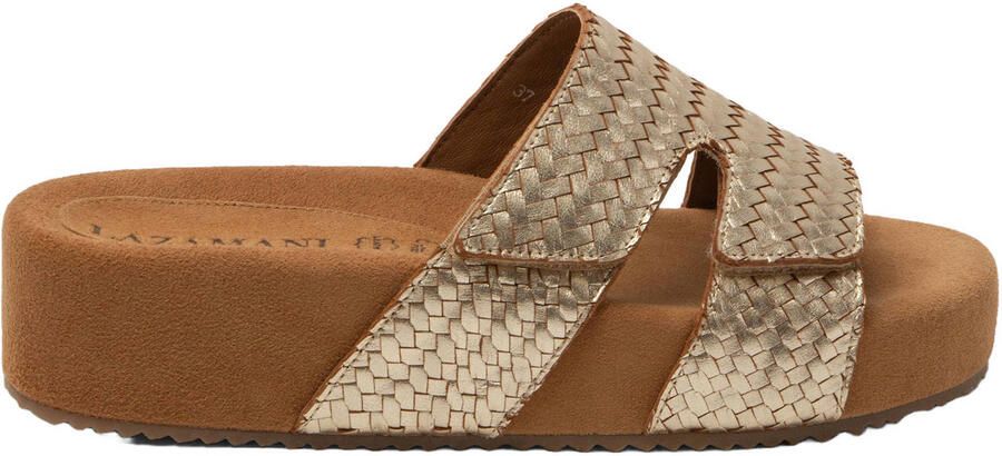 Lazamani Mille leren slippers met gevlochten goud