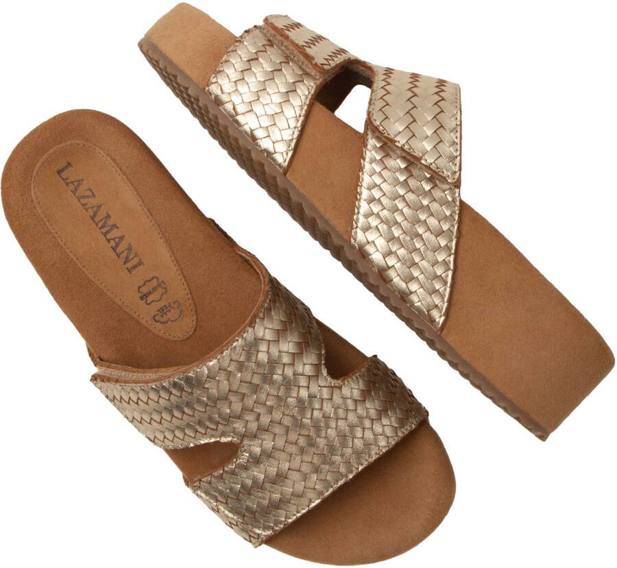 Lazamani Mille leren slippers met gevlochten goud - Foto 2