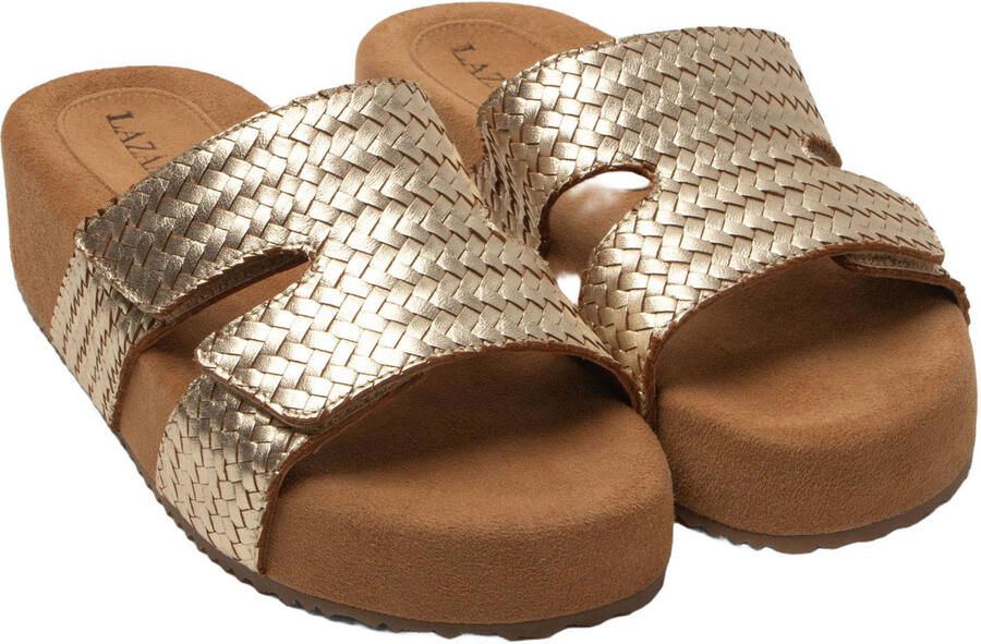Lazamani Mille leren slippers met gevlochten goud - Foto 3