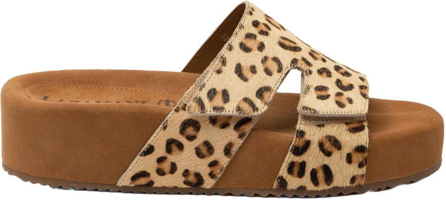 Lazamani Mille slippers met plateauzool en panterprint beige