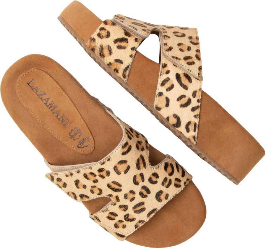 Lazamani Mille slippers met plateauzool en panterprint beige - Foto 2