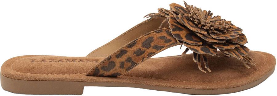 Lazamani Nomi suède teenslippers met panterprint cognac