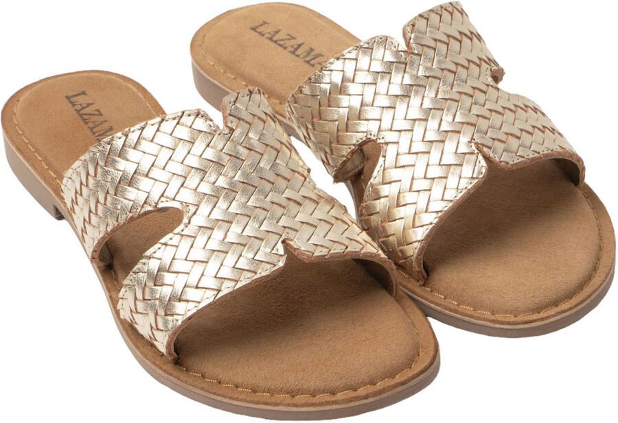 Lazamani Puck leren slippers met gevlochten goud - Foto 3