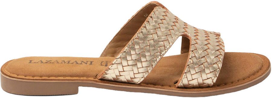 Lazamani Puck leren slippers met gevlochten goud
