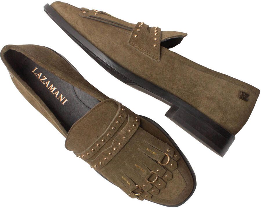 Lazamani Suus leren loafers met studs donkergroen - Foto 2