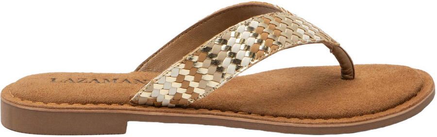Lazamani Tess Dames Teenslippers Leer Beige