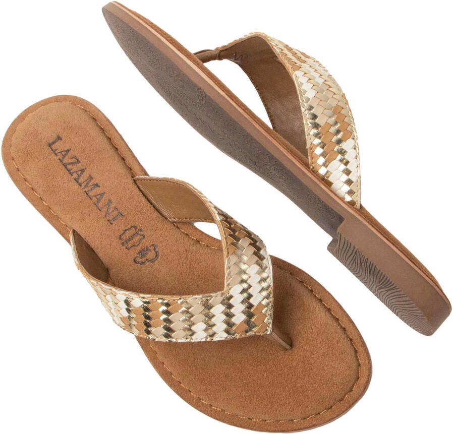 Lazamani Tess Dames Teenslippers Leer Beige - Foto 2