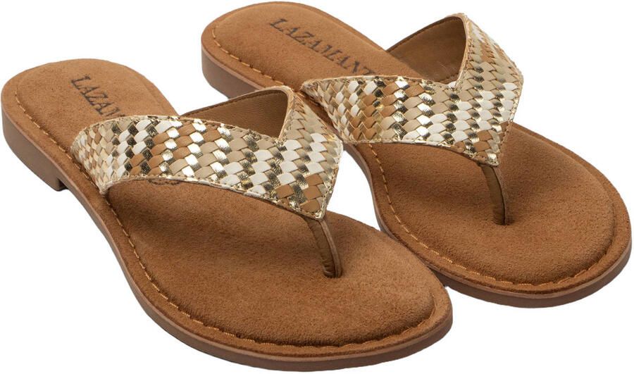 Lazamani Tess Dames Teenslippers Leer Beige - Foto 3