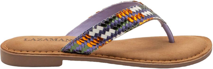 Lazamani Tess leren teenslippers gevlochten lila