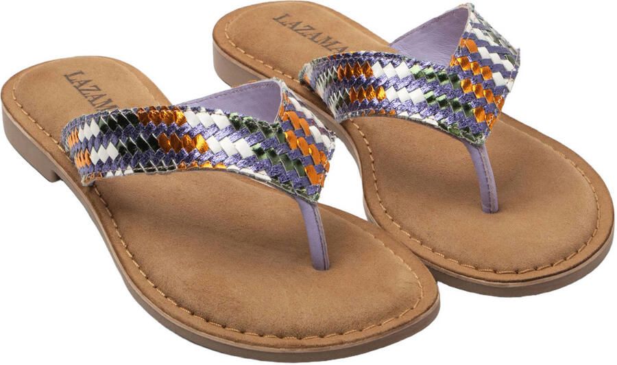 Lazamani Tess leren teenslippers gevlochten lila - Foto 3