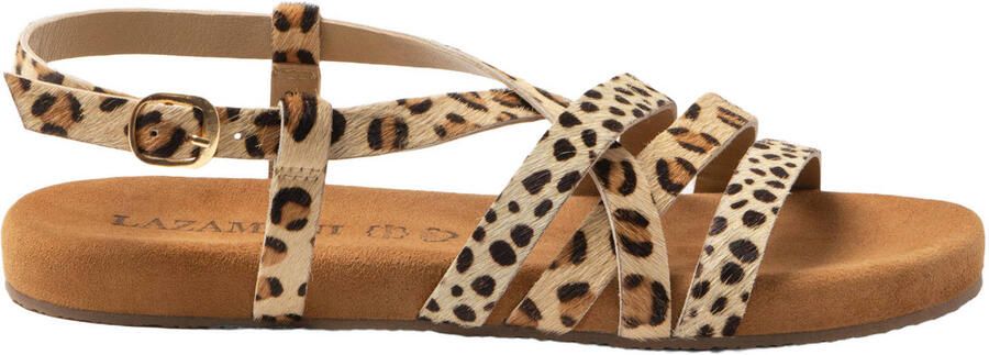 Lazamani Zuza sandalen met panterprint beige zwart